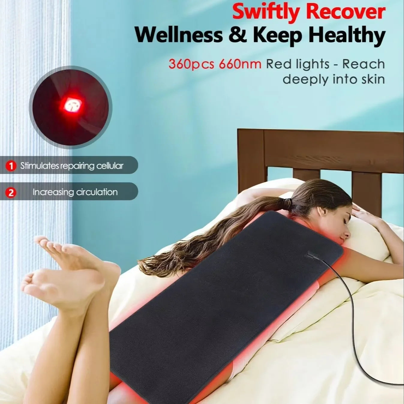 360 LEDs Red&Infrared Light Therapy Belt Knee Joint Back Waist Pain Fatigue Relief Large Wrap Pad Full Body Muscle Relax Mat Kit