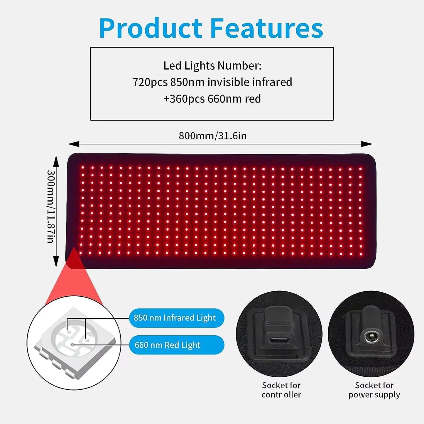 360 LEDs Red&Infrared Light Therapy Belt Knee Joint Back Waist Pain Fatigue Relief Large Wrap Pad Full Body Muscle Relax Mat Kit