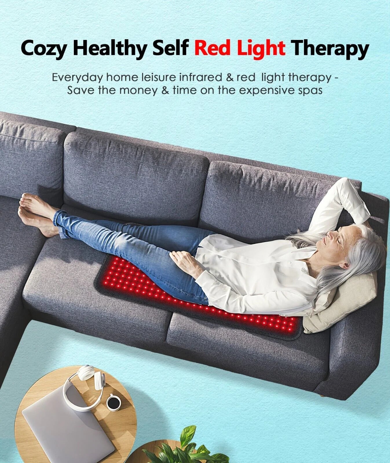 360 LEDs Red&Infrared Light Therapy Belt Knee Joint Back Waist Pain Fatigue Relief Large Wrap Pad Full Body Muscle Relax Mat Kit