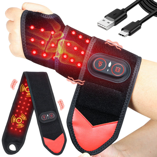 Red Light Therapy Wrap with Heat & Vibration, Infrared LED Pad for Wrist Arm Knee Pain Relief, Cordless Massager 660nm/850nm