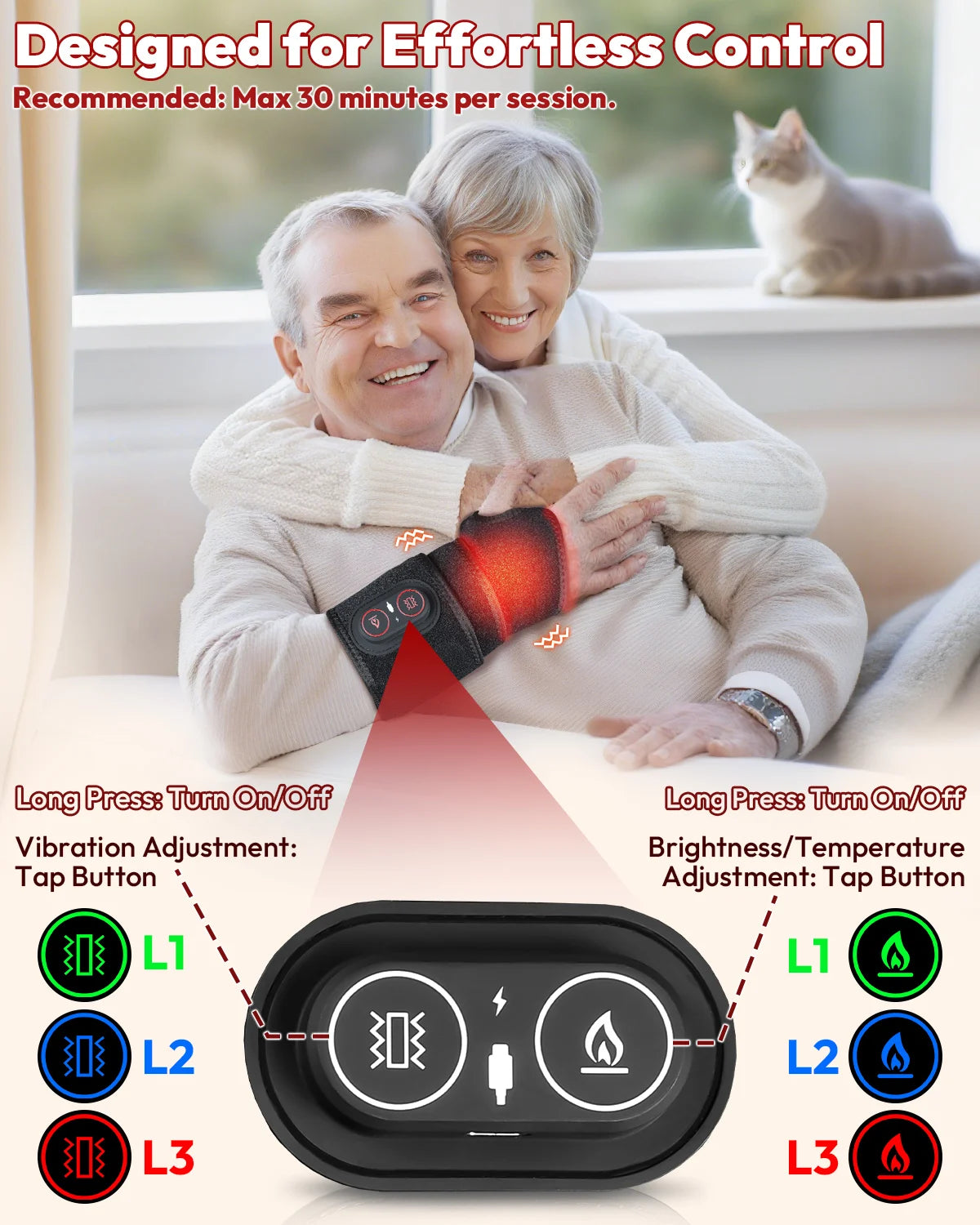 Red Light Therapy Wrap with Heat & Vibration, Infrared LED Pad for Wrist Arm Knee Pain Relief, Cordless Massager 660nm/850nm