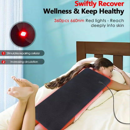360 LEDs Red＆Infrared Light Therapy Belt Knee Joint Back Waist Pain Fatigue Relief Large Wrap Pad Full Body Muscle Relax Mat Kit