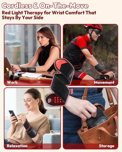 Red Light Therapy Wrap with Heat & Vibration, Infrared LED Pad for Wrist Arm Knee Pain Relief, Cordless Massager 660nm/850nm