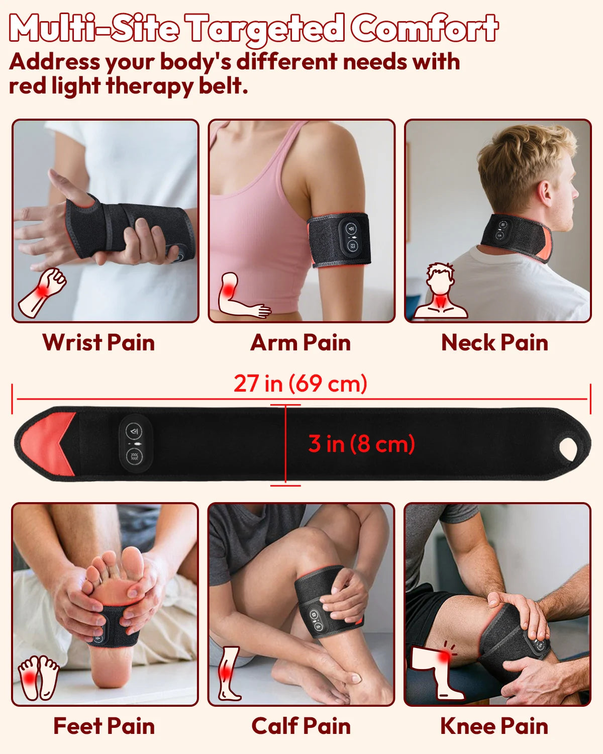 Red Light Therapy Wrap with Heat & Vibration, Infrared LED Pad for Wrist Arm Knee Pain Relief, Cordless Massager 660nm/850nm