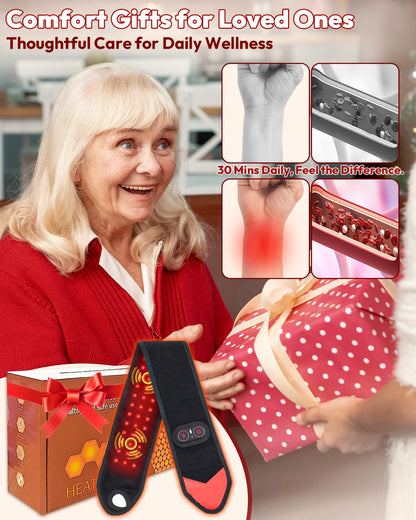 Red Light Therapy Wrap with Heat & Vibration, Infrared LED Pad for Wrist Arm Knee Pain Relief, Cordless Massager 660nm/850nm